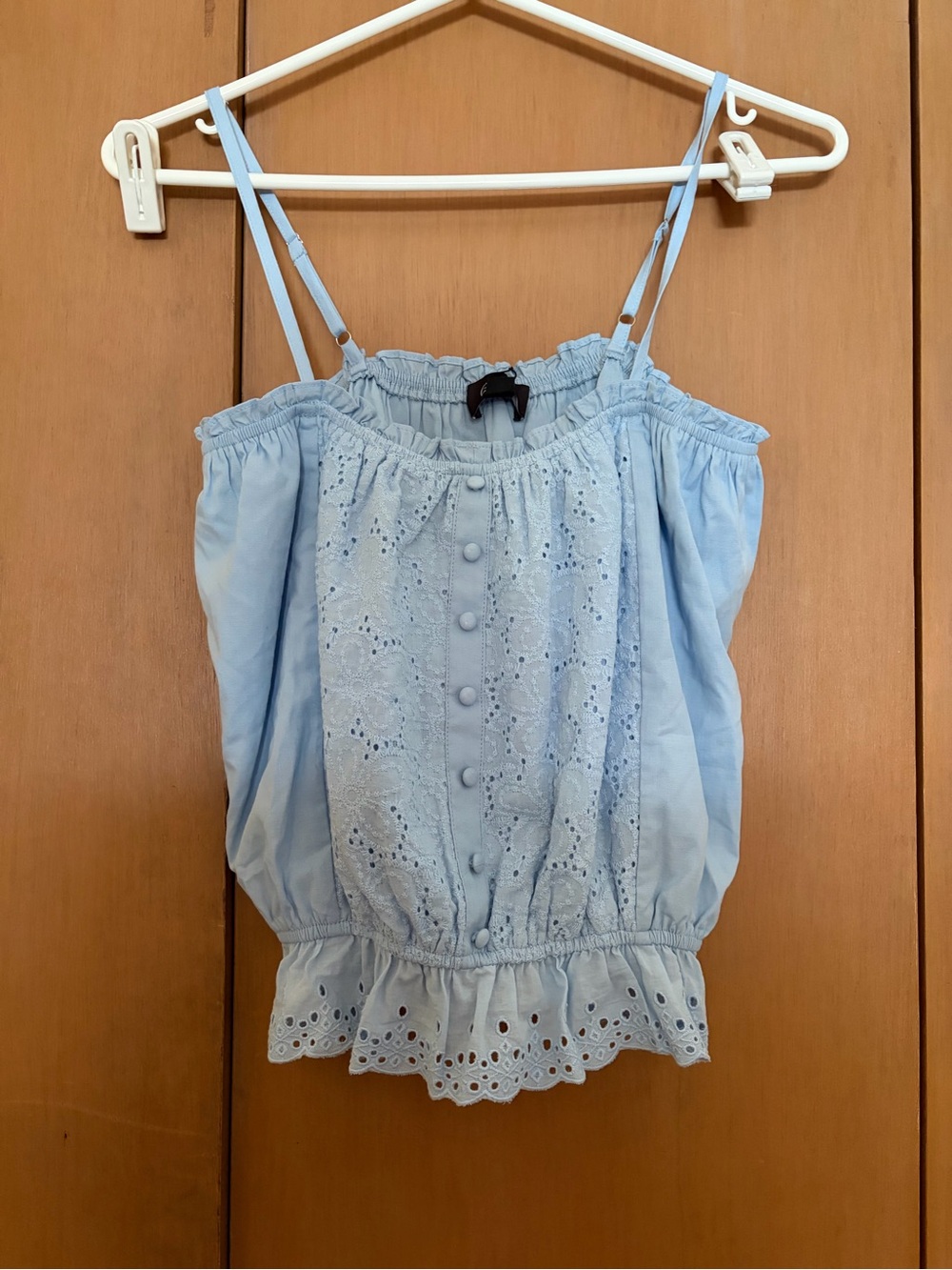 Light Blue Eyelet Button-Front Camisole Top